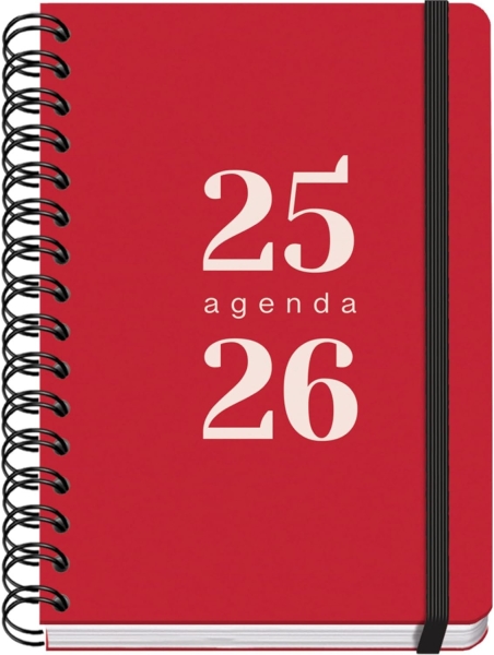 Dohe Grammar Agenda Escolar 25/26 Espiral A6 - Dia Pagina - Papel 80g/m2 - Cubierta de Polipropileno - Cierre de Goma Elastica - Color Rojo