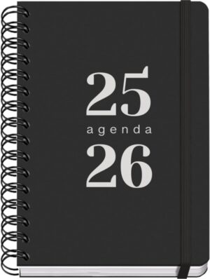 Dohe Grammar Agenda Escolar 25/26 Espiral A6 - Dia Pagina - Papel 80g/m2 - Cubierta de Polipropileno - Cierre de Goma Elastica - Color Negro