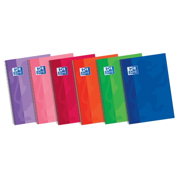 Oxford School Classic Write&Erase Fº Cuaderno Espiral - Tapa Extradura Resistente - 1 Linea con Margen - 80 Hojas - Colores Surtidos