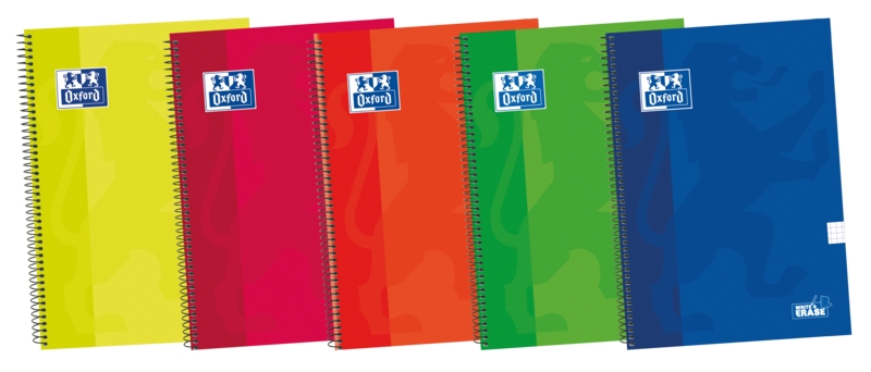 Oxford School Classic Write&Erase Fº Cuaderno Espiral - Tapa Extradura Resistente - Cuadricula 5x5 con Margen - 80 Hojas - Colores Surtidos