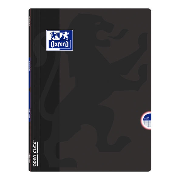 Oxford School Openflex A4 Libreta Grapada - Tapa de Plastico Resistente - 1 Linea con 2 Margenes - 48 Hojas de Alta Calidad - Color Negro