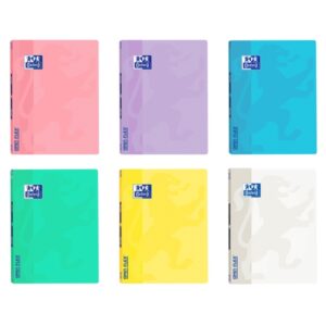Oxford School Openflex Write&Erase A4 Libreta Grapada - Tapa de Plastico Resistente - 1 Linea con 2 Margenes - 48 Hojas de Colores Pastel - Ideal para Escribir y Borrar Facilmente