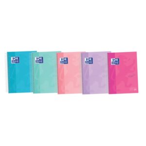 Oxford School Touch A5+ Europeanbook Libreta Espiral 120 Hojas Cuadricula 5x5 con Bandas de Color - Tapa Extradura con Tacto Suave - Colores Pastel Surtidos