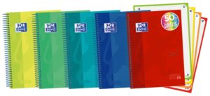 Oxford School Touch A5+ Europeanbook Libreta Espiral 120 Hojas Cuadricula 5x5 con Bandas de Color - Tapa Extradura con Tacto Suave - Colores Surtidos
