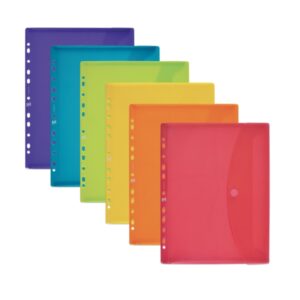 Oxford Sobre Portadocumentos Multitaladro A4 - Capacidad para 25 Hojas - Cierre de Velcro - 11 Taladros - Plastico Flexible Translucido - Colores Surtidos