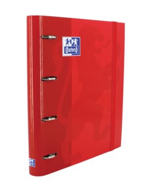 Oxford Europeanbinder Classic A4+ Carpeta de Anillas con Recambio Cuadricula 5x5 - Tapa Extradura - Cierre con Goma Elastica - Color Rojo