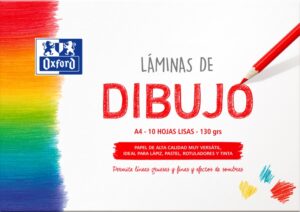 Oxford Dibujo Escolar Sobre de Laminas de Dibujo A4 - 10 Hojas de 130gr - Papel Liso de Alta Calidad - Ideal para Estudiantes y Artistas