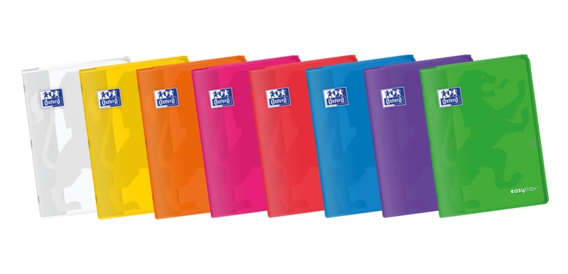 Oxford Easybook A4 Libreta Grapada - Tapa de Plastico Resistente - 48 Hojas con Margen - Cuadricula 4x4 - Colores Surtidos
