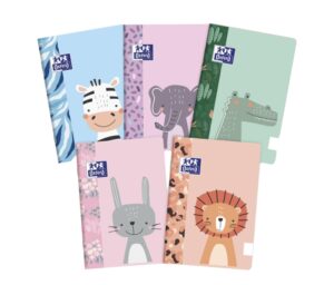 Oxford Kids Libreta Grapada A5+ Lisa Tapa Blanda Tacto Suave Touch - Ideal para Niños - Tamaño A5+ - Tapa Blanda con Tacto Suave - 48 Hojas - Surtido 5 Animal Besties