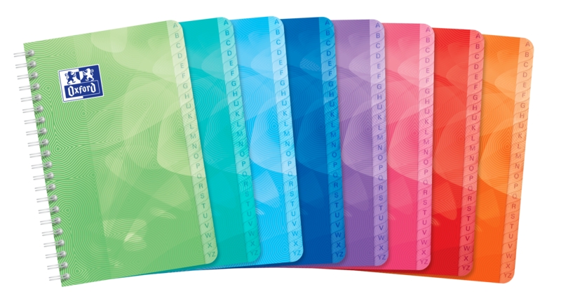 Oxford Lagoon Indice Alfabetico Espiral 50 Hojas Cuadricula 5x5 - Tamaño 11x17cm - Tapa de Plastico Resistente - Organiza tus Documentos Facilmente - Colores Surtidos