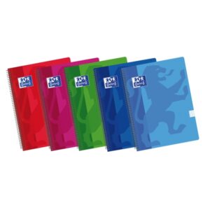 Oxford School Classic A4+ Europeanbook Spiralflex - Tapa de Plastico Resistente - Cuadricula 5x5 para Facil Organizacion - 50 Hojas de Alta Calidad - Colores Surtidos