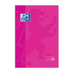 Oxford School Classic Recambio Encolado A4 80 Hojas Cuadricula 5x5 - Recuadro del Color de la Tapa - Tapa Color Fucsia