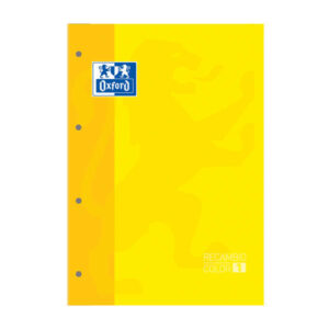Oxford School Classic Recambio Encolado A4 80 Hojas Cuadricula 5x5 - Recuadro del Color de la Tapa - Tapa Color Amarillo