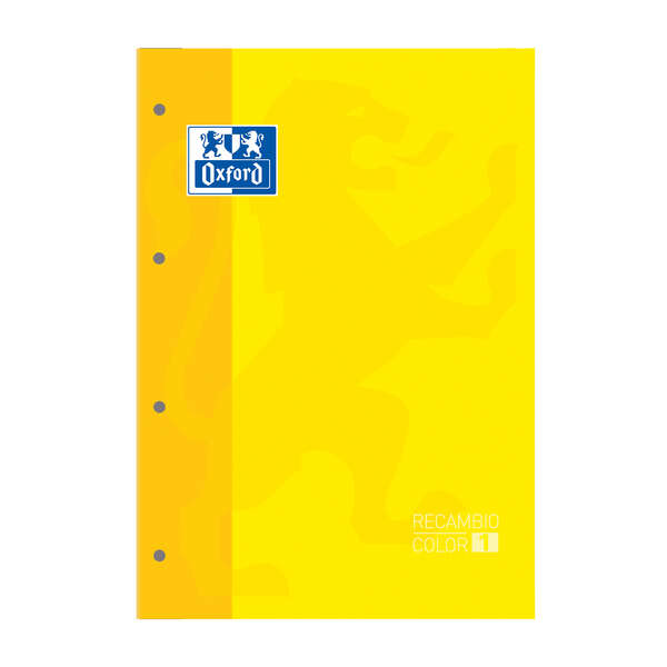Oxford School Classic Recambio Encolado A4 80 Hojas Cuadricula 5x5 - Recuadro del Color de la Tapa - Tapa Color Amarillo