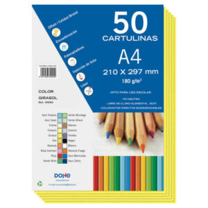 Dohe Pack de 50 Cartulinas A4 de 180gr - Con PH Neutro - Libres de Cloro Elemental - Color Girasol