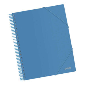 Dohe Carpeta con 20 Fundas Tamaño A4 - Tapa de Polipropileno Opaco 800 Micras - Fundas Transparentes 80 Micras - Espiral de Plastico Color - Gomas Elasticas a Juego