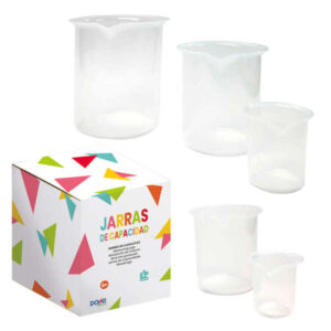 Dohe Juego de Jarras graduadas de Plastico - 1L, 0.5L, 0.25L, 100Ml, 50ml - Recomendado para Tercer Ciclo de Primaria