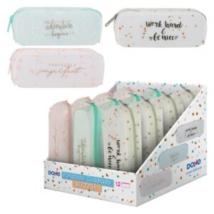 Dohe Expositor con 12 Portatodos Simples de Silicona Semitranslucida - Cierre de Cremallera - Adornos de Colores - Colores Surtidos