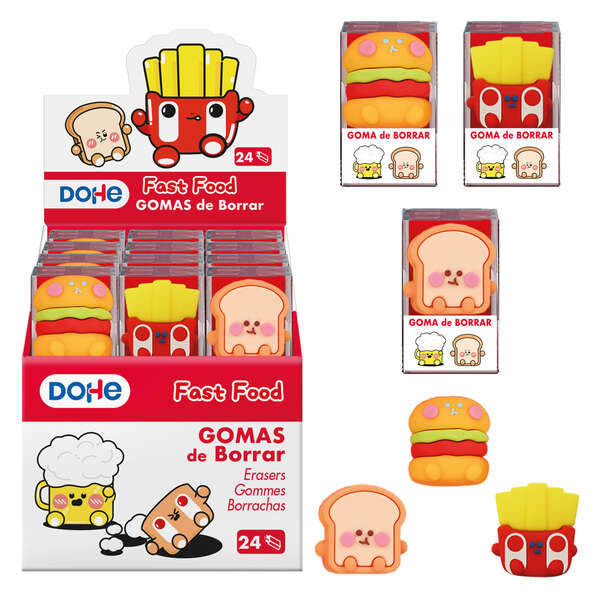 Dohe Expositor de 24 Gomas de Borrar - Fabricadas en PVC - Con Forma de Alimentos