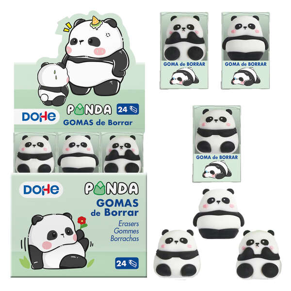 Dohe Expositor de 24 Gomas de Borrar - Fabricadas en PVC - Con Forma de Oso Panda