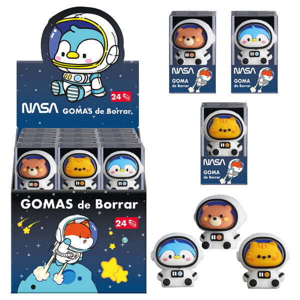 Dohe Expositor de 24 Gomas de Borrar - Fabricadas en PVC - Con Forma de Astronautas-Animales