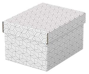 Esselte Pack de 3 Cajas Pequeñas de Almacenamiento con Tapa 200x150x255mm - Carton 100% Reciclado y Reciclable - Diseño Blanco con Dibujo