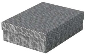 Esselte Pack de 3 Cajas Medianas de Almacenamiento con Tapa 265x100x360mm - Carton 100% Reciclado y Reciclable - Diseño Gris con Dibujo