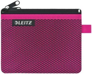 Leitz WOW Bolsa Porta-Todo Pequeña 2 Compartimentos - Tamaño 105x6x140mm - Lavable y Duradera - Cierre de Cremallera - Color Fucsia
