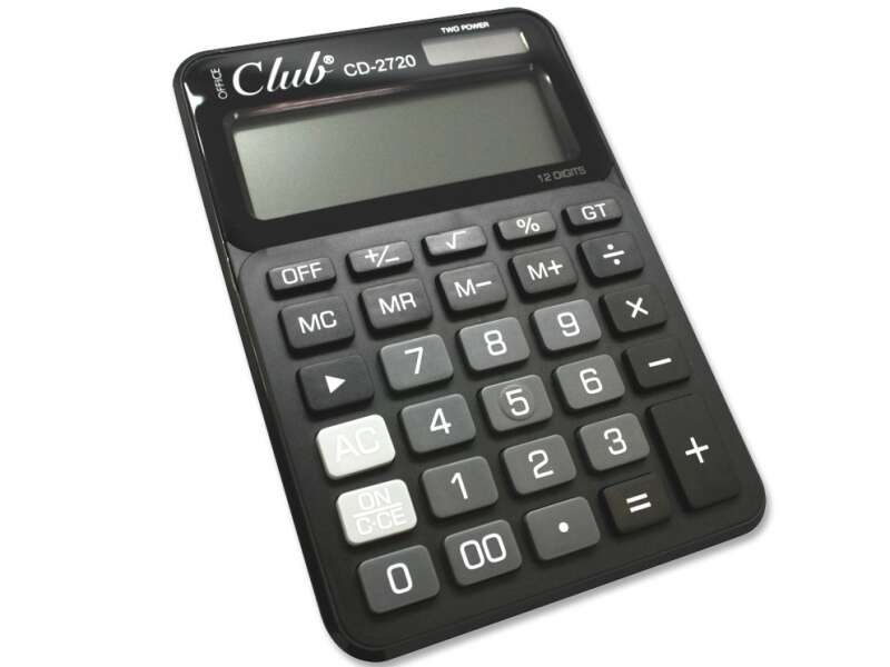 Ingraf CD-2720-12 Calculadora de 12 Digitos - 4 Teclas de Memoria - Tecla de Doble Cero - Calculo de Porcentaje - Tecla de Suma Extragrande - Tecla de Margen de Costes - Alimentacion Solar y a Pilas - Color Negro