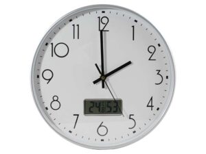 Bismark Reloj Oficina con Marcador Digital de Temperatura y Humedad - Numeros Negros - Cristal Exterior - Manecillas de Aluminio - Color Blanco