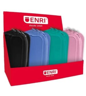 Enri Expositor de 20 Estuches Portatodo con 3 Compartimentos - Cierres de Cremallera - Fabricado en Poliester - Colores Surtidos