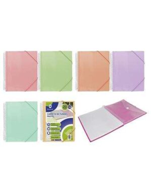 Bismark Carpeta Espiral 20 Fundas Transparentes - Polipropileno - Tamaño A4 - Espiral Plastica Indeformable - Apertura 360 Grados - Gomas de Cierre - Colores Pastel