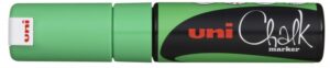 Uni-ball PWE-8K Marcador de Tiza Liquida - Punta Biselada 8mm - Borrado en Humedo - Resistente a la Lluvia - Color Verde