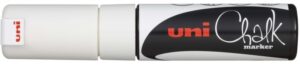 Uni-ball PWE-8K Marcador de Tiza Liquida - Punta Biselada 8mm - Borrado en Humedo - Resistente a la Lluvia - Color Blanco
