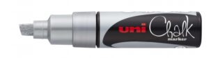 Uni-ball PWE-8K Marcador de Tiza Liquida - Punta Biselada 8mm - Borrado en Humedo - Resistente a la Lluvia - Color Plata