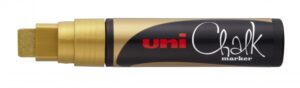 Uni-ball PWE-17K Marcador de Tiza Liquida - Punta Biselada 15mm - Borrado en Humedo - Resistente a la Lluvia - Color Oro