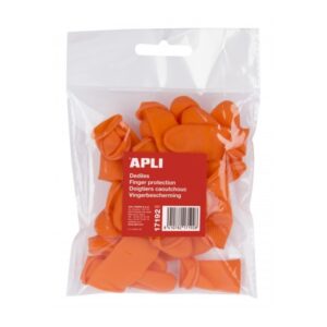 Apli Dediles de Goma Talla M - Bolsa de 20 Unidades - Ideales para Pasar Paginas, Contar Billetes y Abrir Bolsas - Perfectos para Bancos, Oficinas y Supermercados - Color Naranja