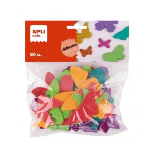 Apli Pack de 50 Mariposas de Goma EVA - Tamaños Surtidos - 6 Formas - con Purpurina - Ideal para Manualidades y Tarjetas - Colores Surtidos