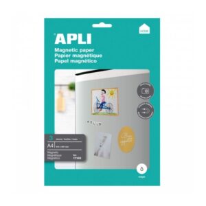 Apli Pack de 3 Hojas de Papel Magnetico A4 - 650gr - Apto para Impresoras Inkjet - Facil de Usar - Ideal para Imagenes Personalizadas y Decoracion de Superficies Metalicas