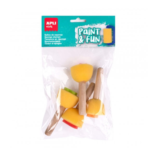 Apli Sellos de Esponja con Mangos de Madera - Formas Variadas - Mejora Habilidades Manuales - Estimula Creatividad