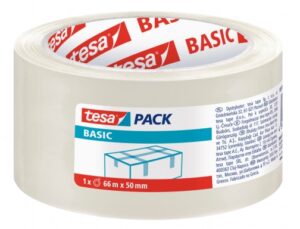 Tesa Basic Precinto de Embalar 50mm x 66 Metros - Fabricado en Polipropileno - Adhesivo Ecologico - Transparente