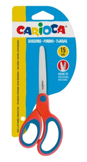 Carioca Tijeras Grandes 15cm - Punta Redonda - Acero Inoxidable - Comodas para Zurdos y Diestros - Color Rojo