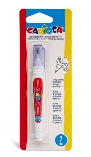 Carioca Boligrafo Corrector 7ml - Punta de Metal Resistente y Precisa - Apto para Todo Tipo de Papel - Secado Rapido - Color Blanco