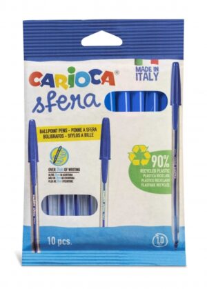 Carioca Sfera Flowpack Pack de 10 de Boligrafo - Punta Ø 1mm - Capuchon y Retro del Color de la Tinta - Escritura Super Deslizante - Paquete de Papel - Color Azul