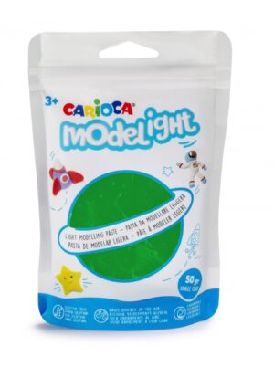 Pack Carioca Modelight Pasta de Moldear - Super Ligera - Elastica - Maleable - Se Seca al Aire - No Ensucia - Colores Brillantes - sin Gluten - Reutilizable con Agua - 50gr - Color Verde