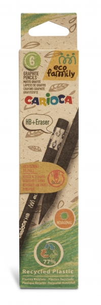 Carioca Eco Family Pack de 6 Lapices HB - Cuerpo Hexagonal - Goma Incorporada - Mina Ø 3mm Resistente a Caidas - No Se Astilla - Color Gris