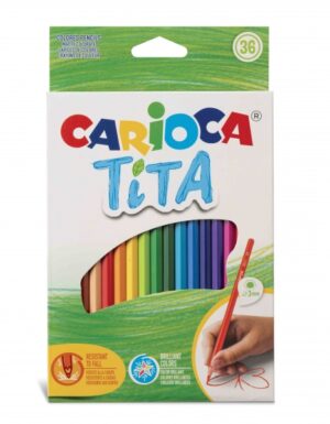 Carioca Tita Pack de 36 Lapices de Resina - Cuerpo Hexagonal - Colores Brillantes y Lavables - Escritura Blanda - Mina Ø 3mm Segura y Super Resistente a las Caidas - Color Varios