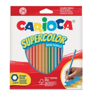 Carioca Supercolor Pack de 24 Lapices de Colores - Cuerpo de Madera Hexagonal - Colores Intensos y Gran Opacidad - Mina de 3.3mm - Colores Surtidos