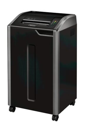 Fellowes 425Ci Destructora de Papel Manual Corte en Particulas  P-4 - Destruye hasta 32 Hojas a la Vez - Funcionamiento Continuo de 60m - Capacidad de la Papelera 114L - Color Negro/Plata