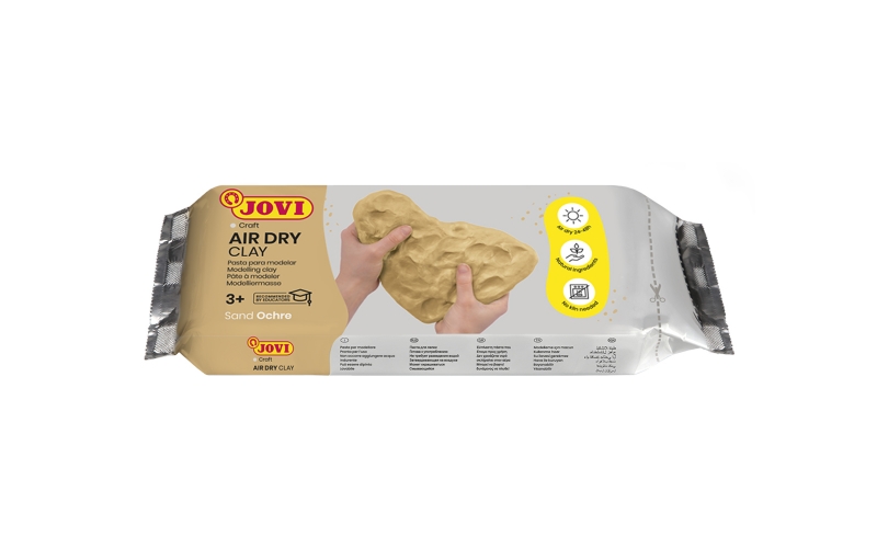 Jovi Air Dry Pasta para Modelar 250gr - Endurecible al Aire - Tacto Fresco - Facil de Moldear - Multi-Superficie - Secado en 24H - Acabado Fino - Color Ocre